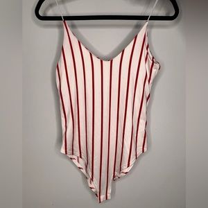Gaze red and white striped body suit